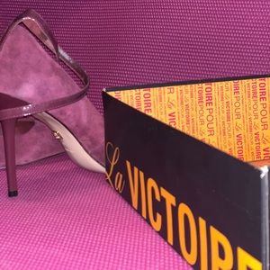 Pour La Victoire 4inch ankle wrap Plum Suede Pumps